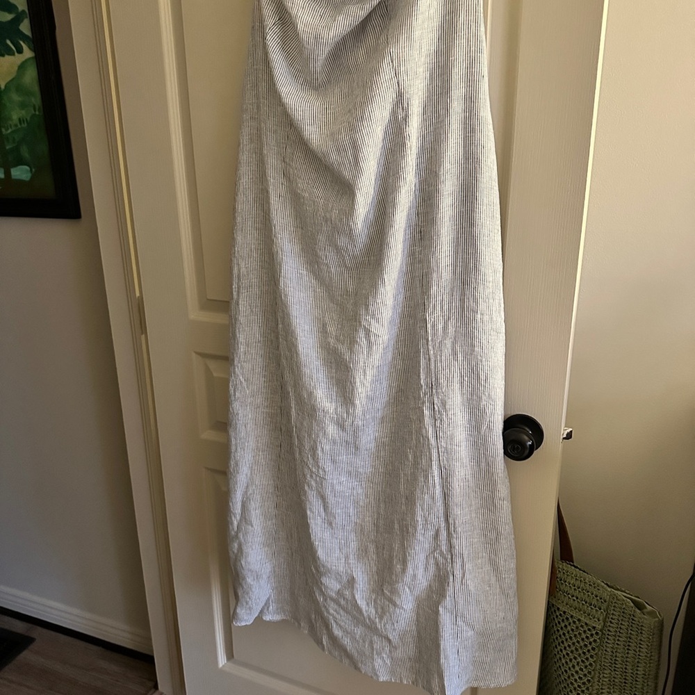 Quince 100% European Linen Strapless Maxi Dress in Blue Pinstripe 🔵⚪️ Size Large - Picture 10 of 10